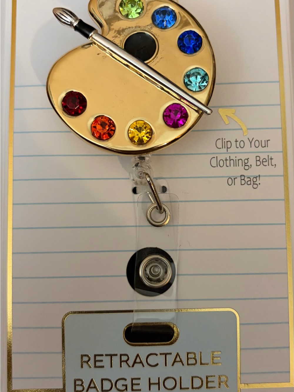 True to Form Artist Palette Retractable Badge Holder with Multicolor Gems